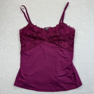 Fleurt Lace Cami Top Ribbed Knit Sleeveless Tank‎ Top cranberry Size M